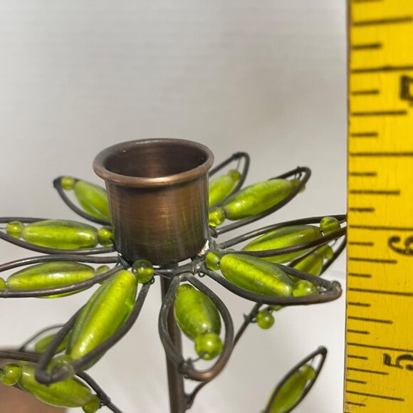 Decorative Shastra Copper & Green Beaded Candle Holder & Bowl Set Made in India - Picture 9 of 12